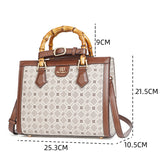 Distinctive bag with bamboo handle in beige or coffee color, width 25.3 cm
