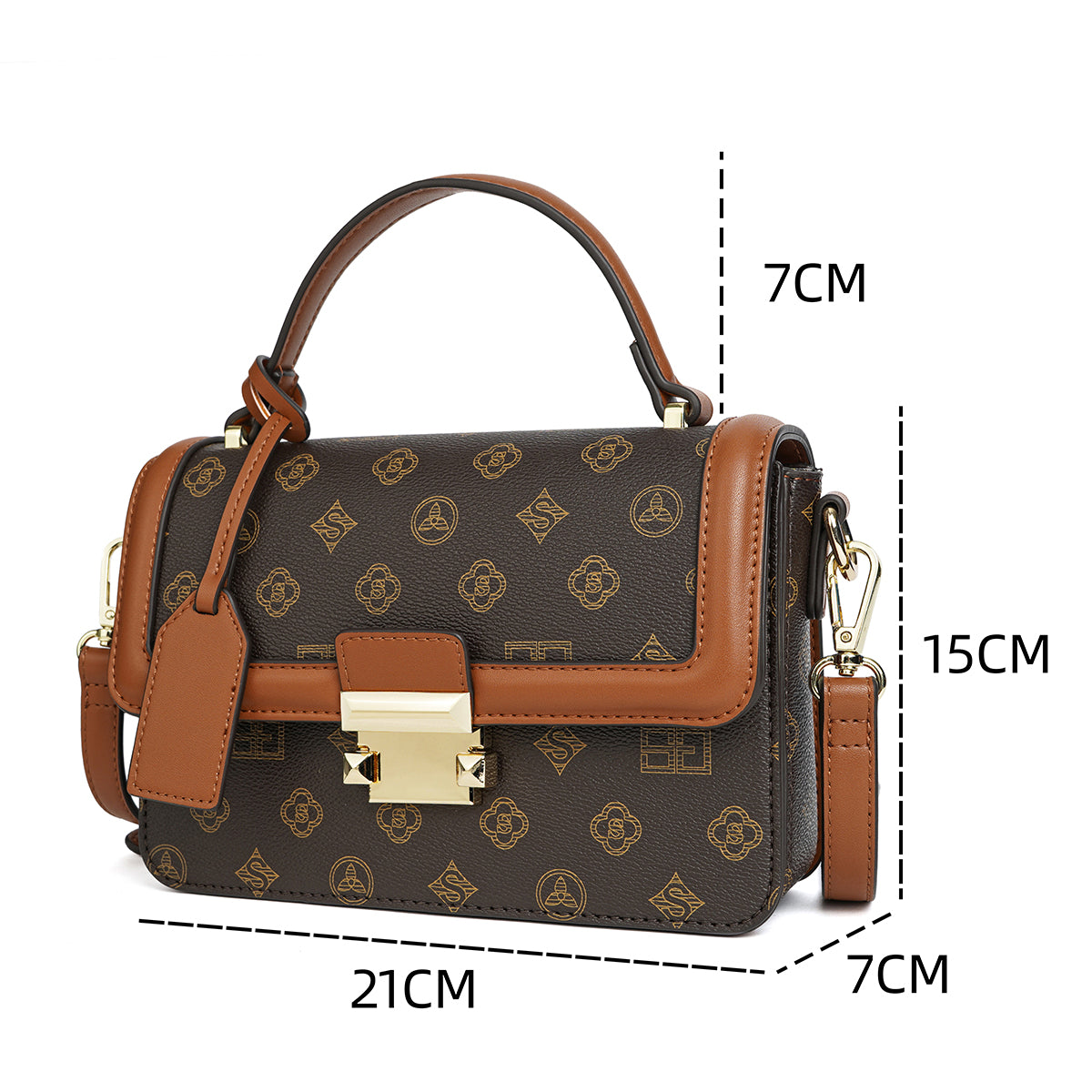 Practical and elegant bag, 21 cm wide, in brown or tan color