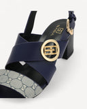 صندل بكعب عريض وحزام بإبزيم لون كحلي - 3