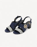 صندل بكعب عريض وحزام بإبزيم لون كحلي - 4