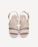 صندل بكعب عريض وحزام بإبزيم لون بيج - 2