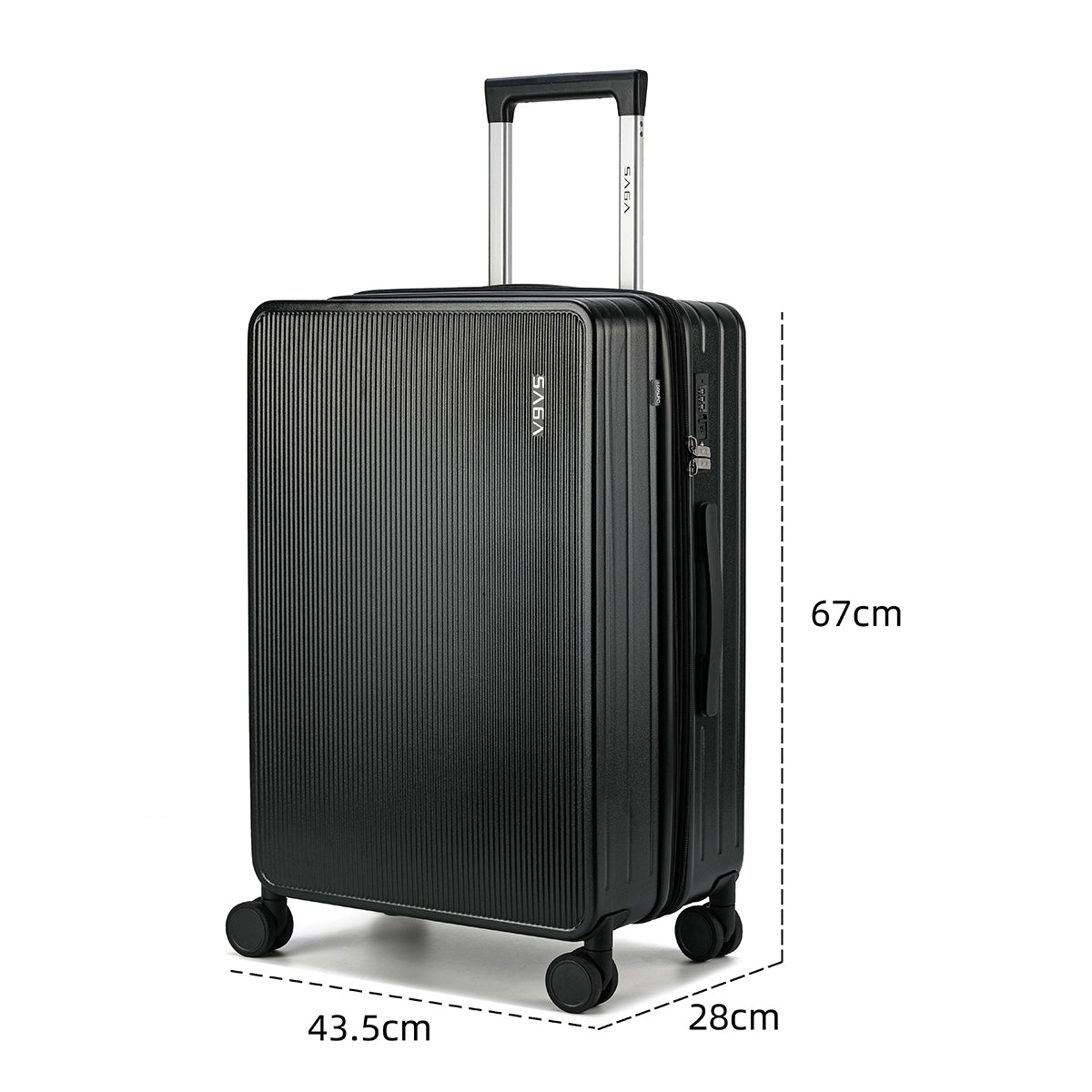 Luxurious polycarbonate travel bags, black color, different sizes