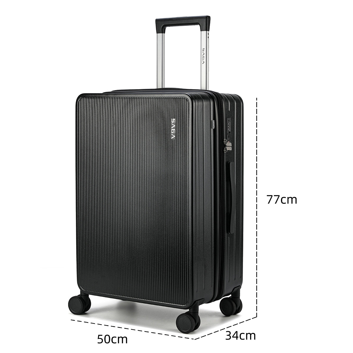 Luxurious polycarbonate travel bags, black color, different sizes