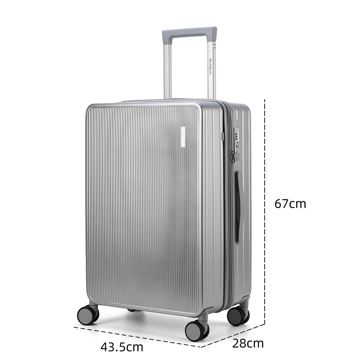 Luxurious polycarbonate travel bags, silver color, different sizes