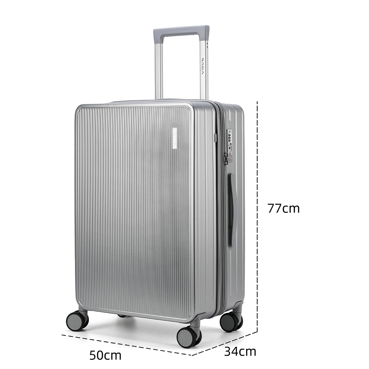 Luxurious polycarbonate travel bags, silver color, different sizes