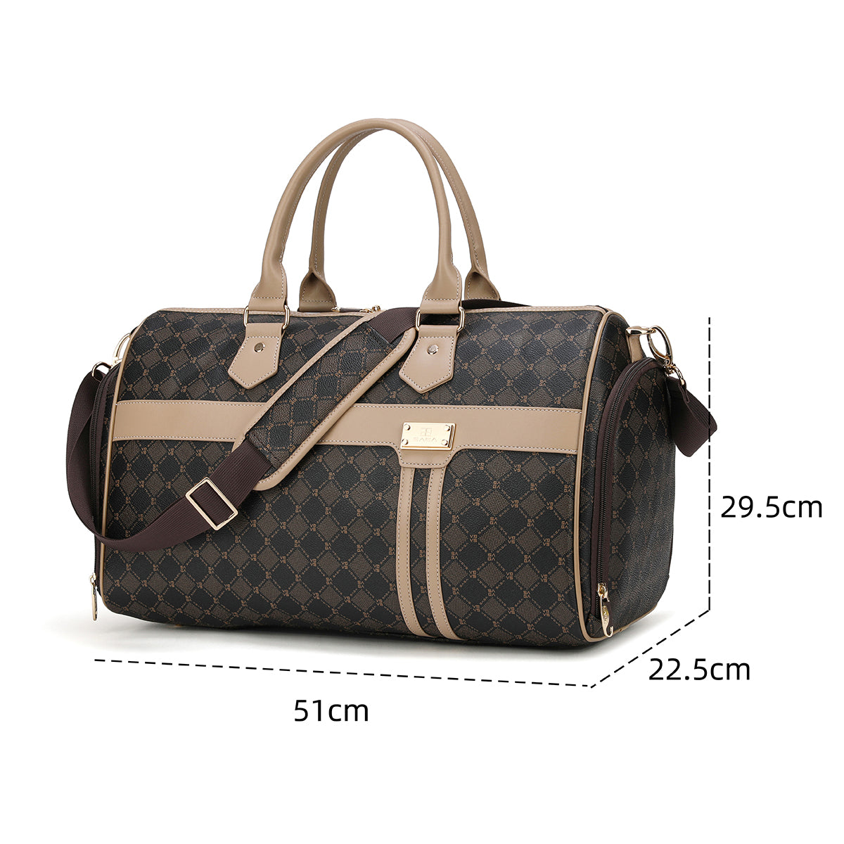 A luxurious, highly durable travel bag with several loading sizes and a brown plane cabin