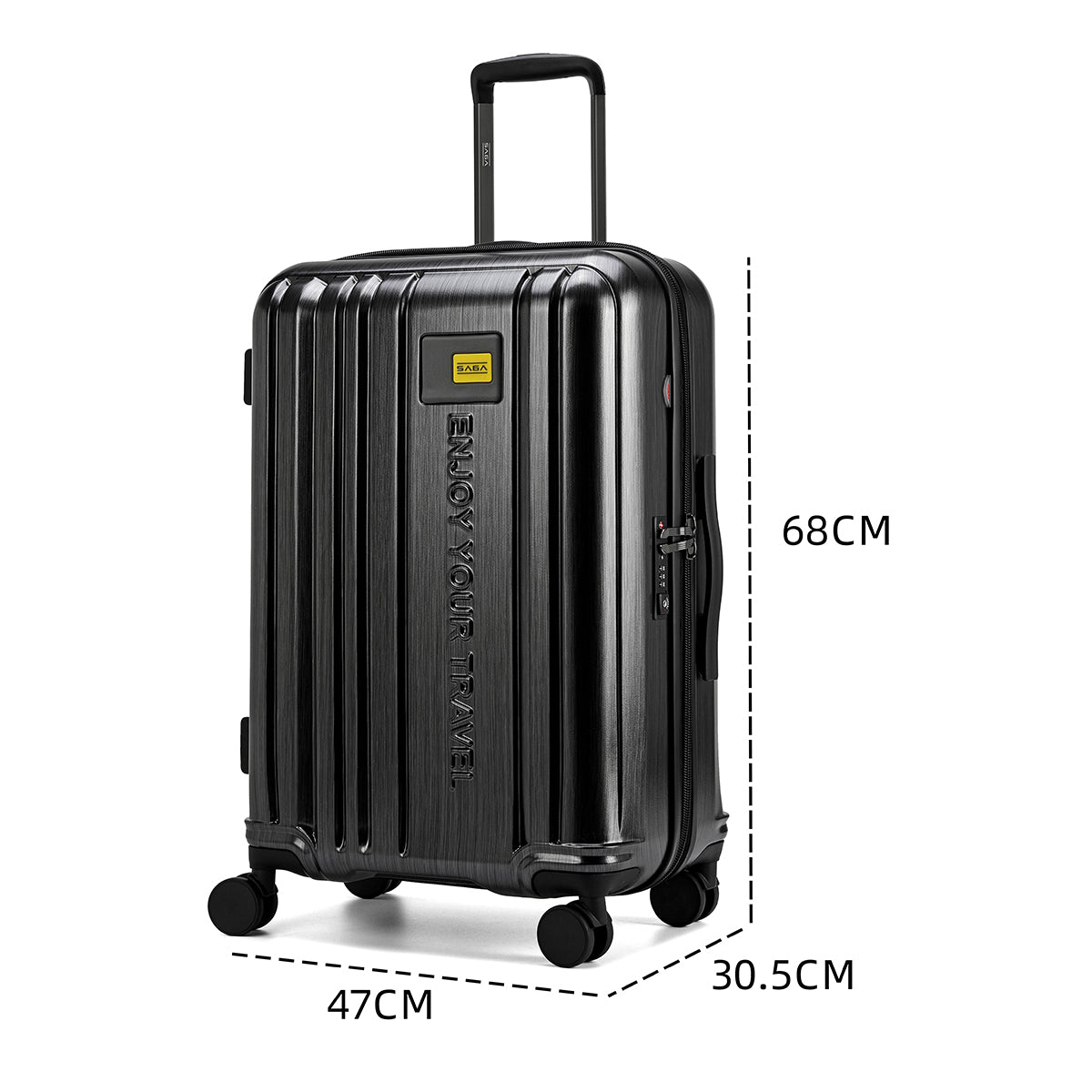 Polycarbonate travel bags, bold design, several sizes, black color