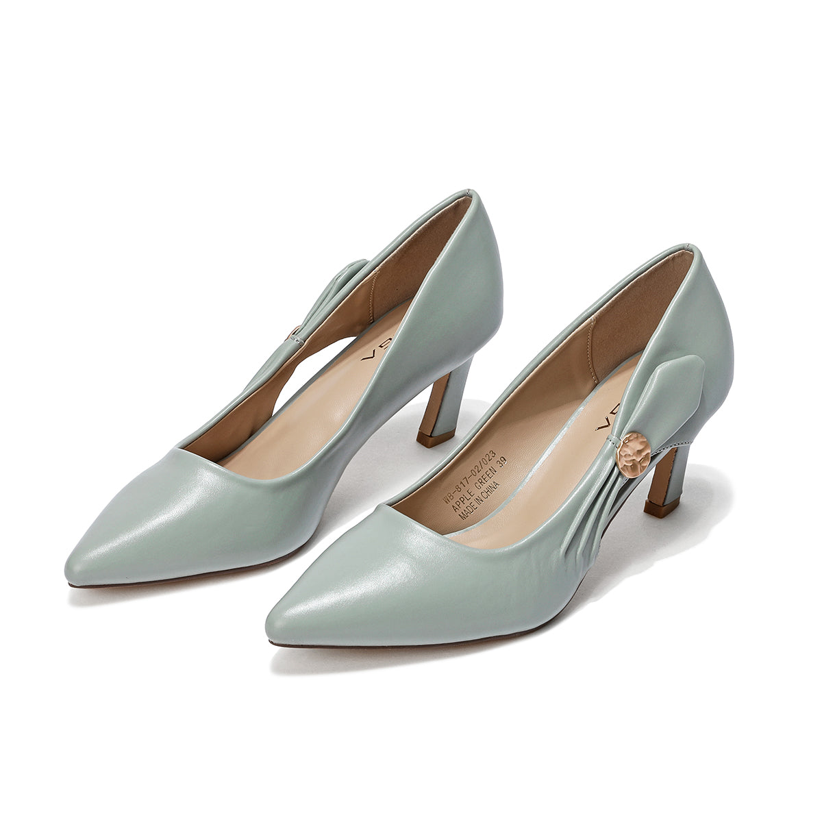 Heels with a simple and elegant design, light green color, several sizes