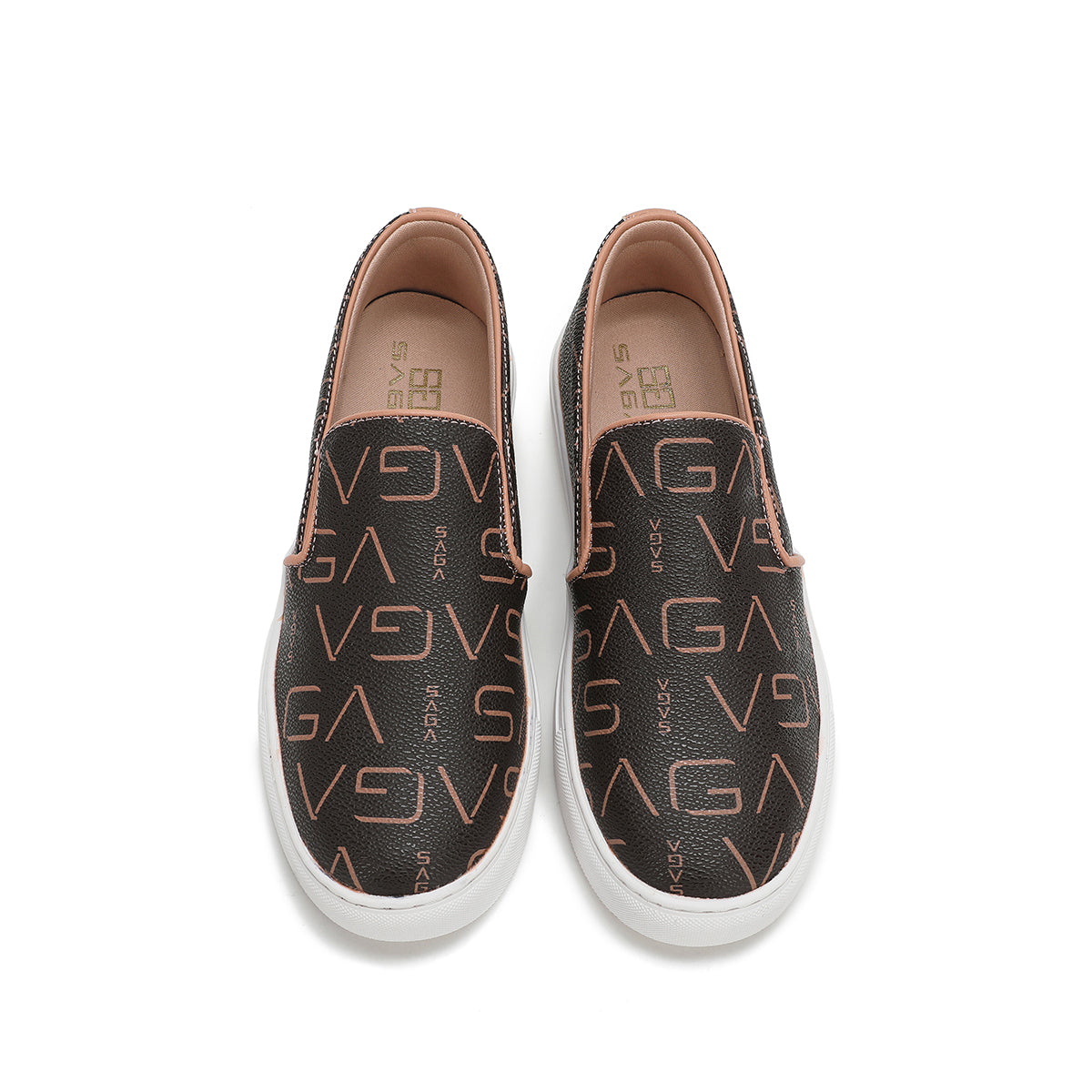 Saga Women's Light and Comfortable Microfiber Slip-On Shoes with Monogram Design in Coffee