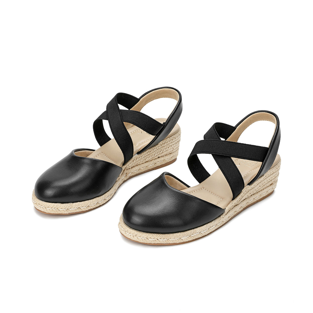 حذاء نسائي صندل من جلد الميكروفايبر الفاخر 100% لون أسود من ساغا