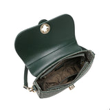 Women's elegant green Saga logo shoulder bag, 22 cm wide