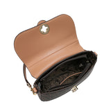 Elegant coffee brown women's shoulder bag with Saga logo, width 22 cm