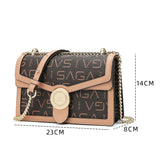 A luxurious women's handbag with a modern design, 23 cm wide, coffee brown colour