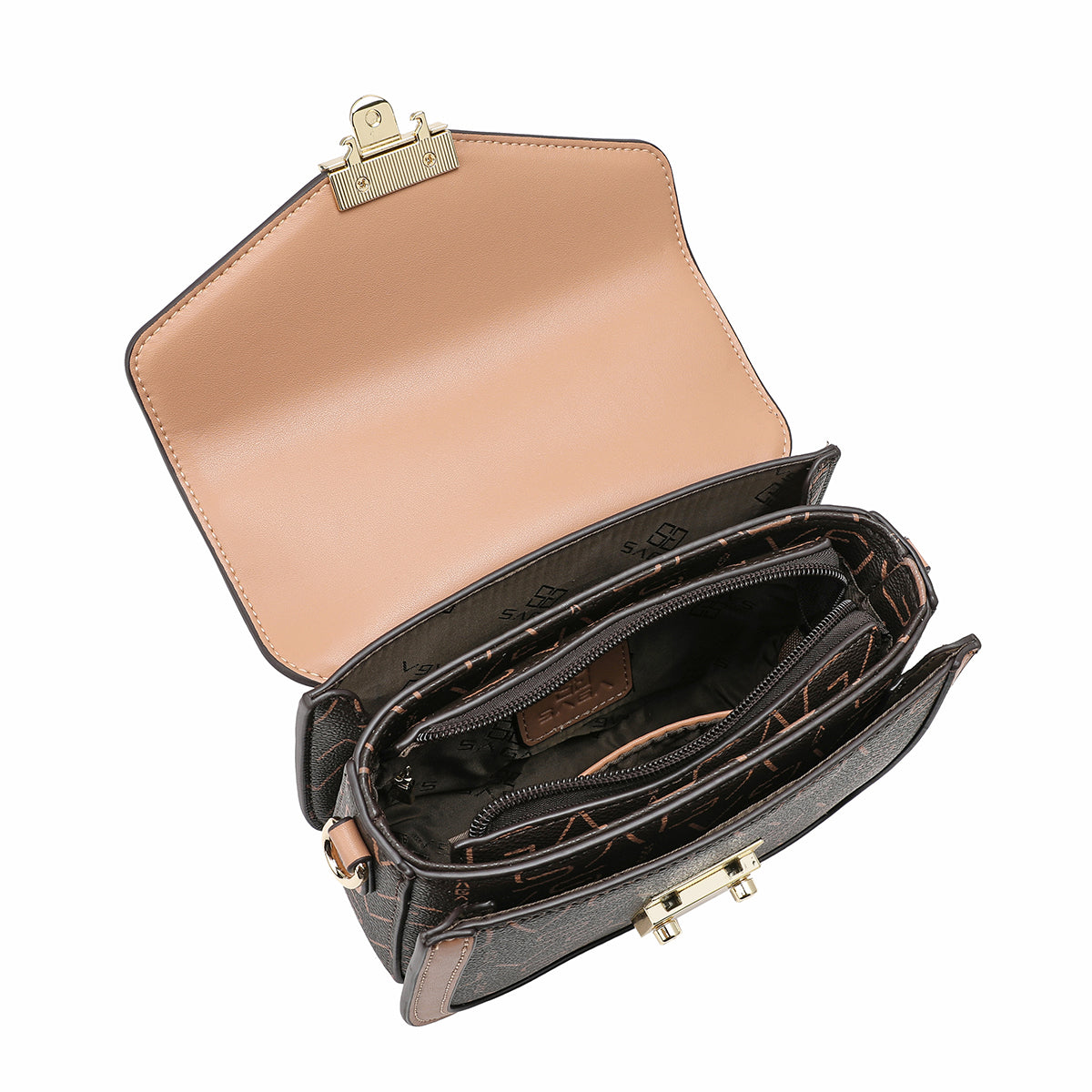 A practical and elegant crossbody bag, 19 cm wide, with a luxurious golden lock