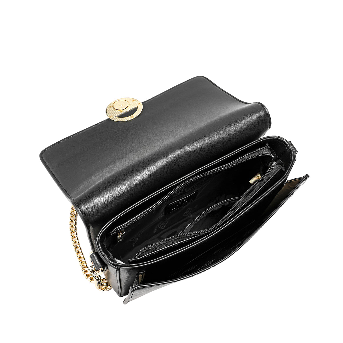 A luxurious handbag made of 100% microfiber, width 23 cm, black color