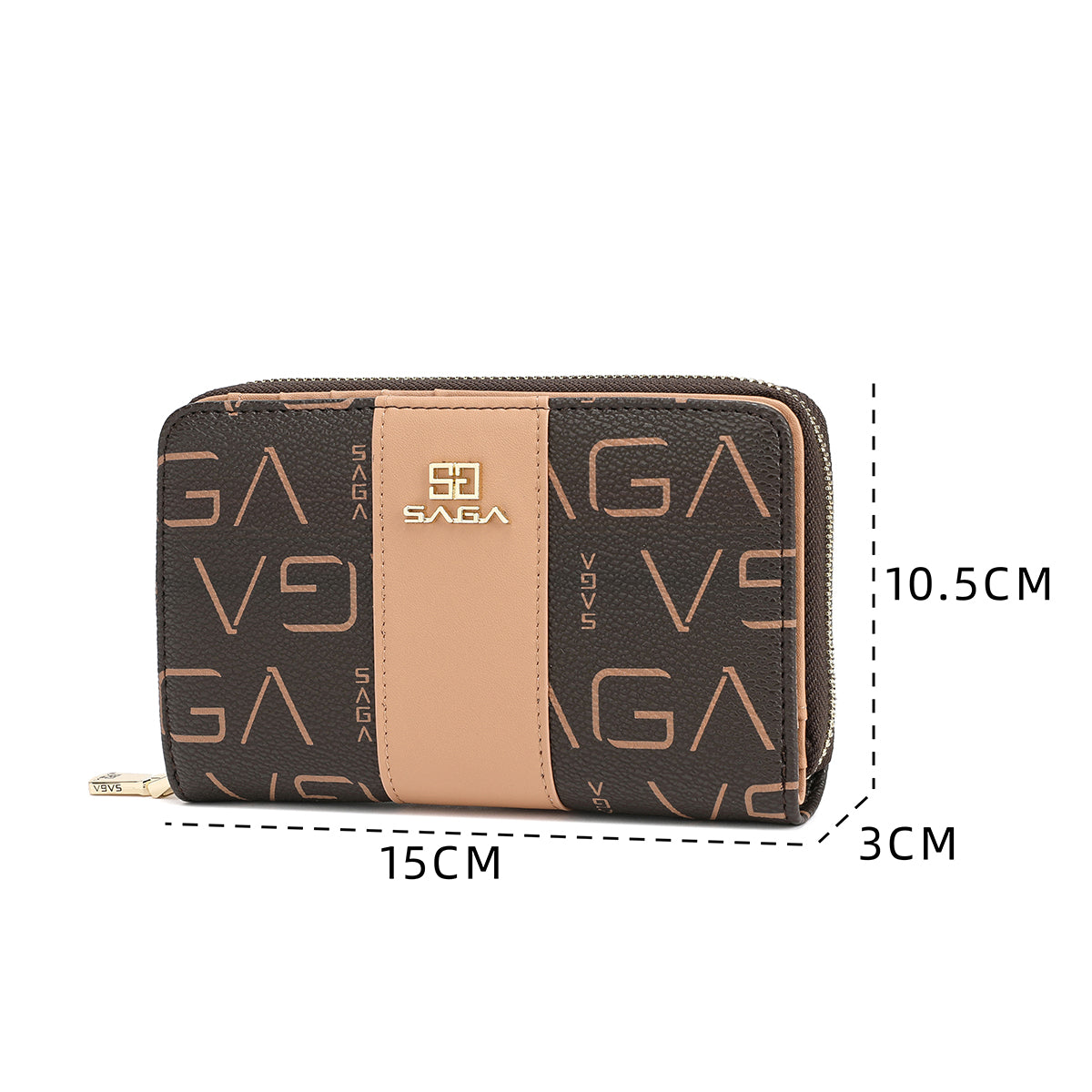 Elegant women's wallet with a modern design made of microfiber, coffee color
