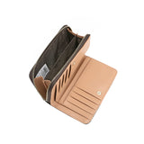 Elegant women's wallet with a modern design made of microfiber, coffee color