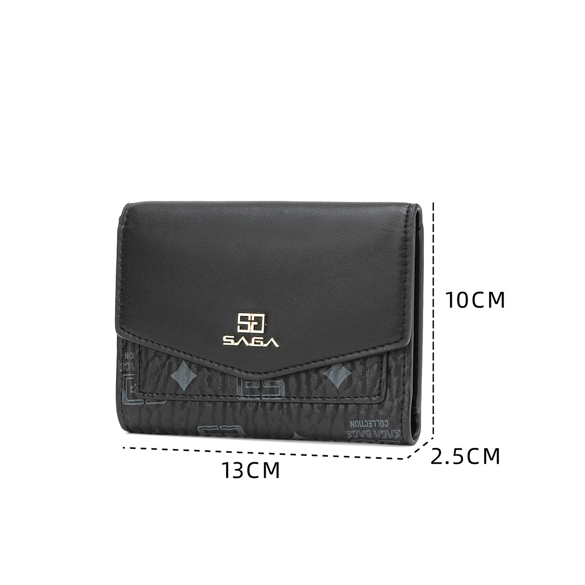 Women's wallet in black luxury leather with gold Saga logo