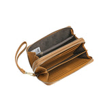 Luxury leather wallet with 2 external golden zippers and a detachable hanger