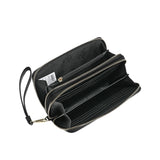 Luxury leather wallet, 2 external golden zippers and a detachable hanger, black