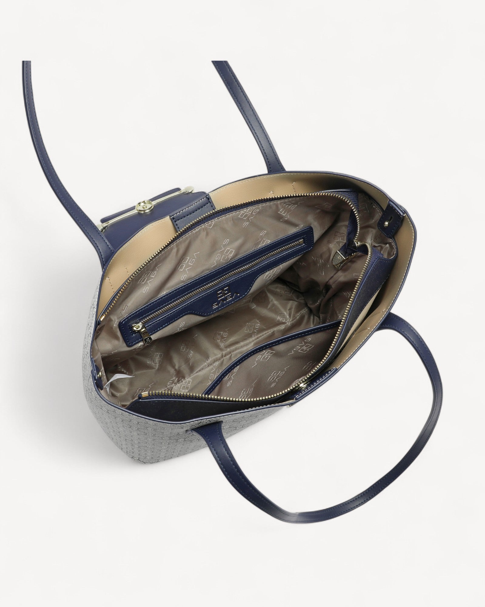 شنطة توت مونوغرام شعار ساغا لون كحلي - 4