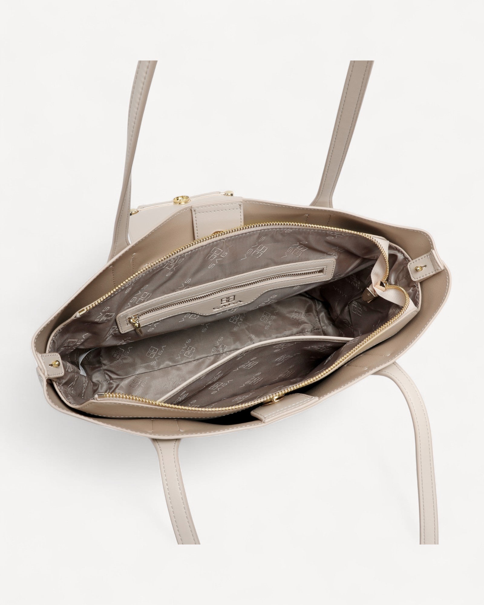 شنطة توت مونوغرام شعار ساغا لون بيج - 4