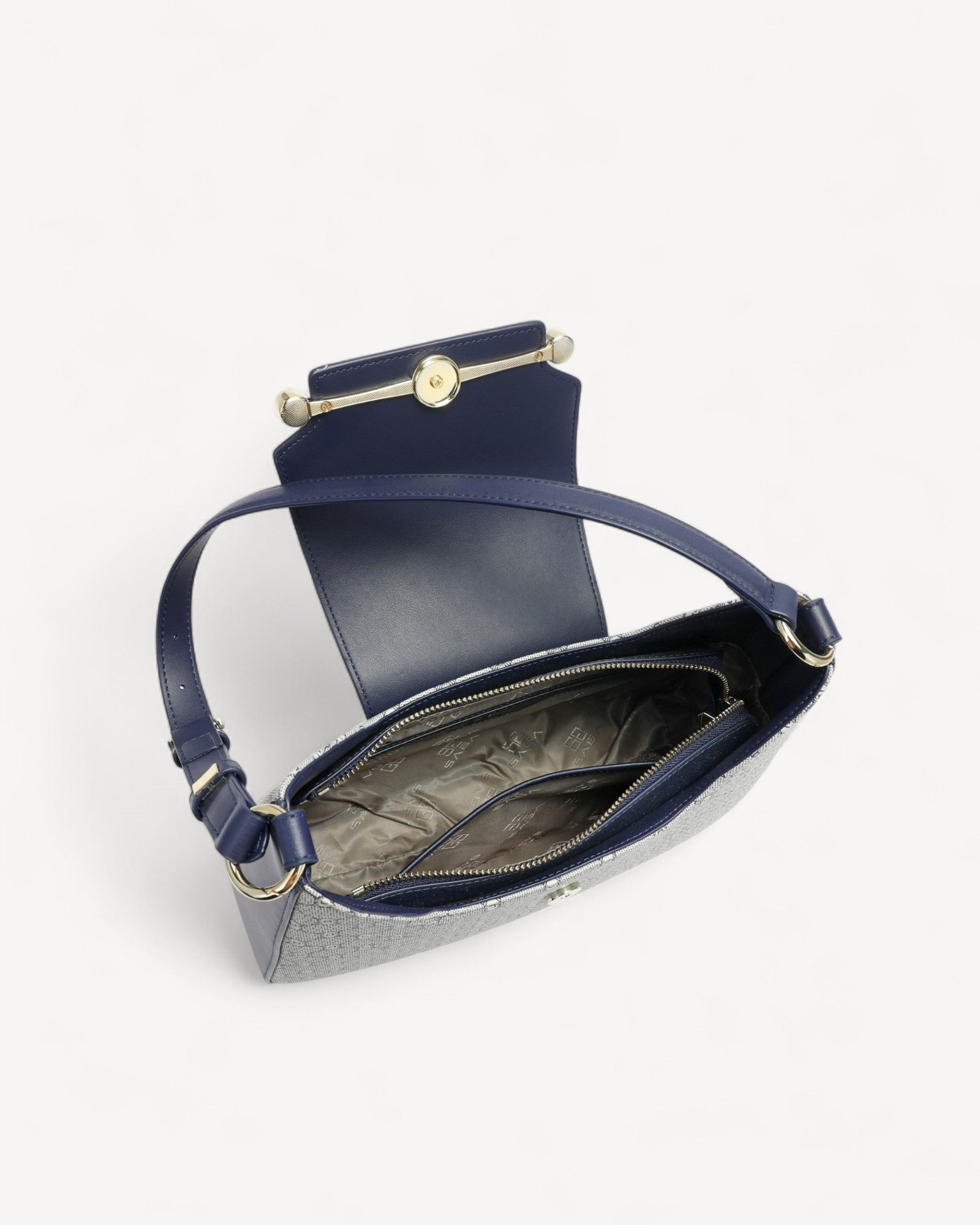 شنطة كتف مونوغرام هاف مون بحزام لون كحلي - 4