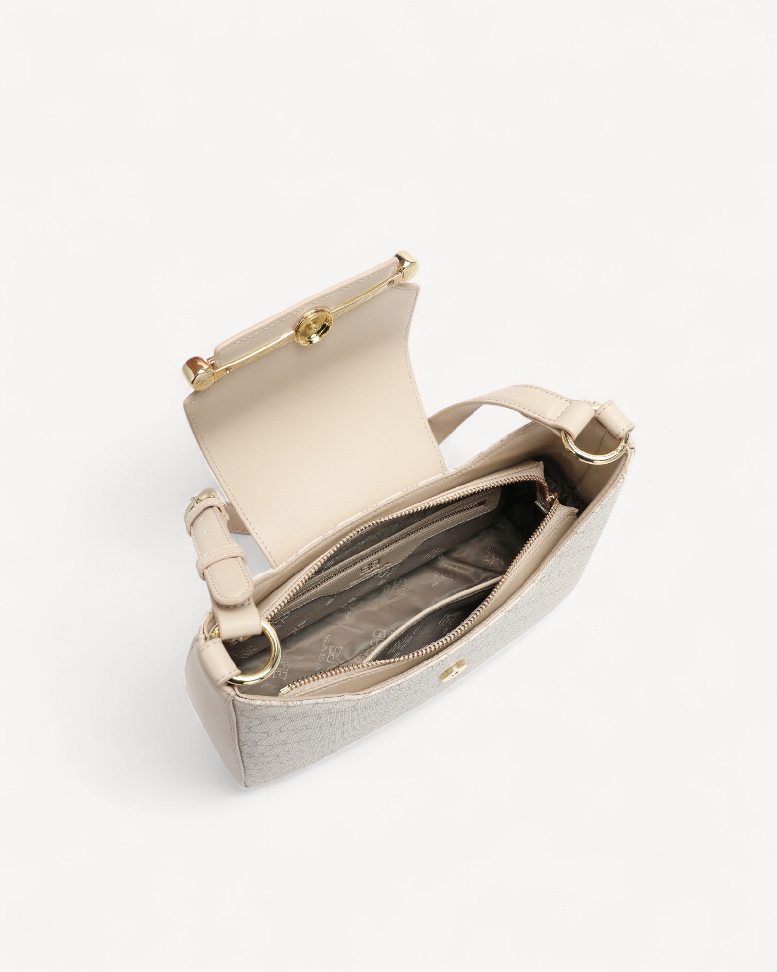 شنطة كتف مونوغرام هاف مون بحزام لون بيج - 4