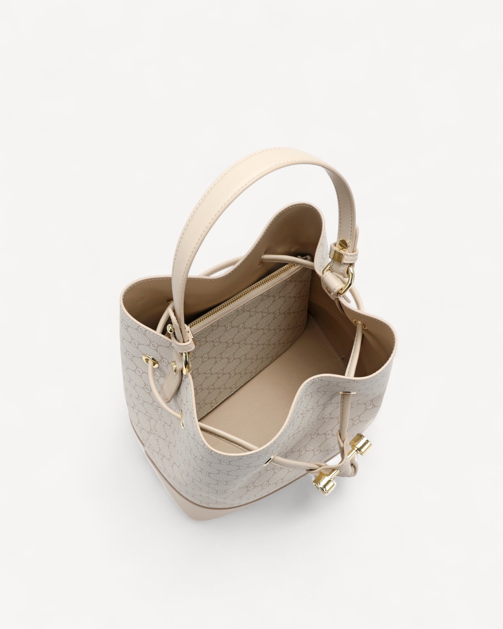 شنطة باكيت مونوغرام مع محفظة لون بيج - 4