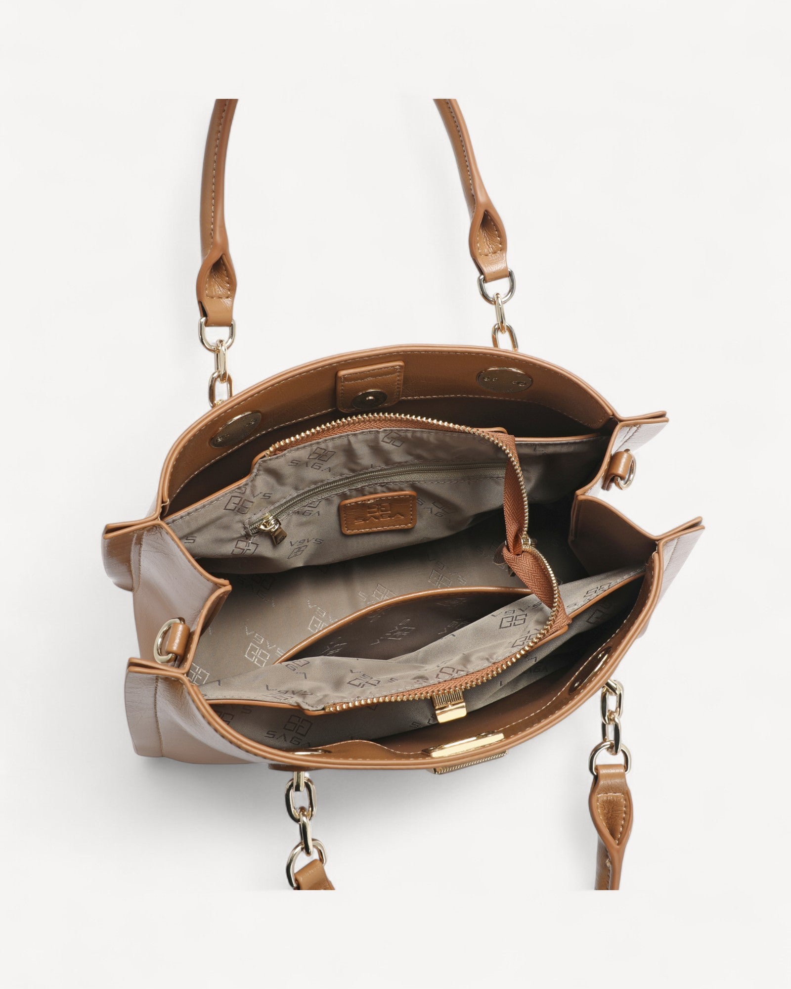 شنطة جلد ناعم بمقبض وحمالة كتف لون بني - 4