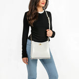 شنطة كتف جلد ناعم بحزام يد وكتف قابل للتعديل لون ابيض - 11