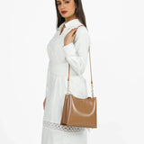 شنطة كتف جلد ناعم بحزام يد وكتف قابل للتعديل لون بني - 10