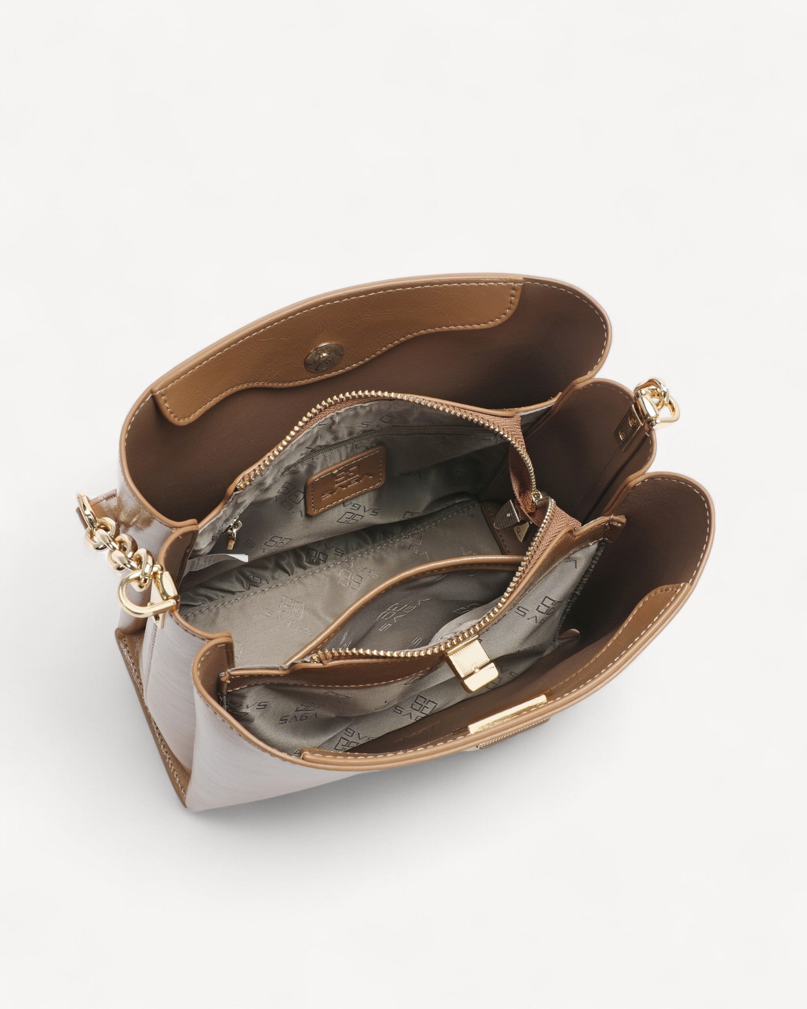 شنطة كتف جلد ناعم بحزام يد وكتف قابل للتعديل لون بني - 4