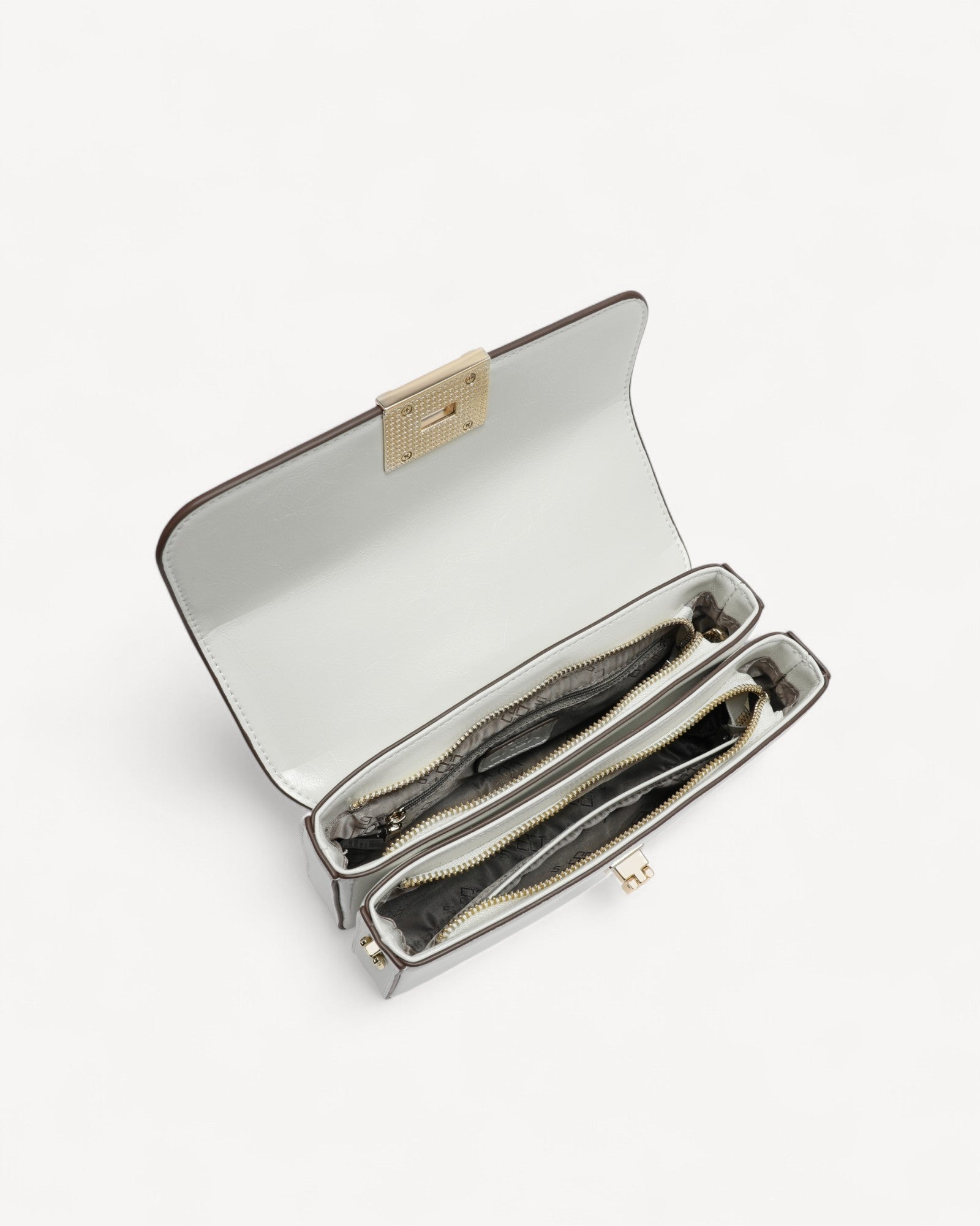 شنطة كتف جلد ناعم بحامل قابل للإزالة لون ابيض - 4