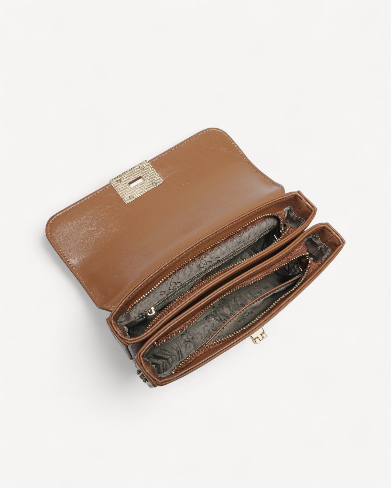 شنطة كتف جلد ناعم بحامل قابل للإزالة لون بني - 4