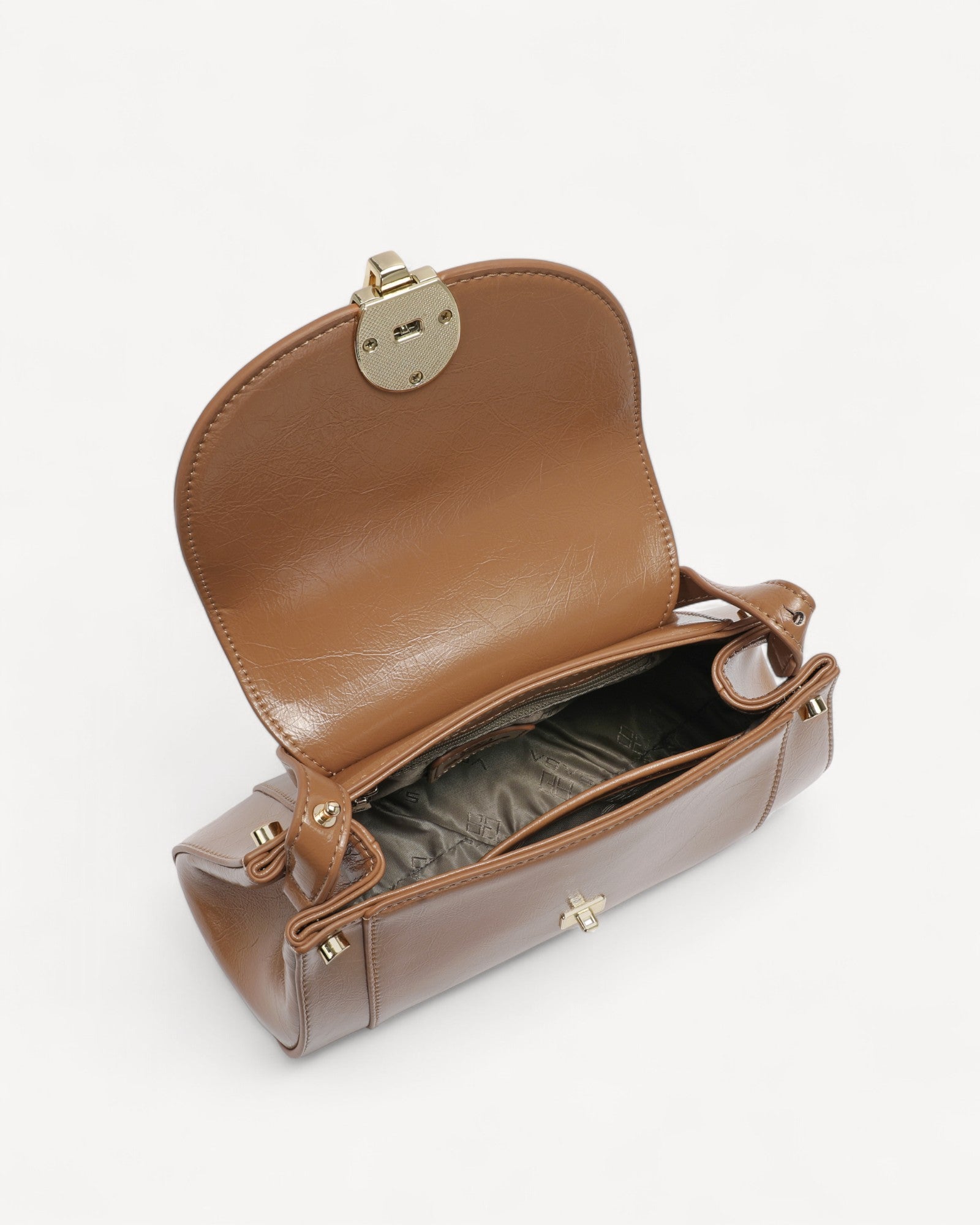 شنطة كتف جلد ناعم بحزام قابل للتعديل لون بني - 4