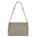 شنطة كتف متوسطه الحجم جلد بي في سي ومايكروفايبر طبيعي لون بيج