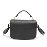 Small black women's handbag with top handle and shoulder strap