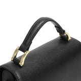 Small black women's handbag with top handle and shoulder strap