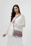 Stylish women's shoulder bag in mauve with a practical rectangular design