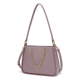 Elegant women's shoulder bag in mauve with gold metallic details