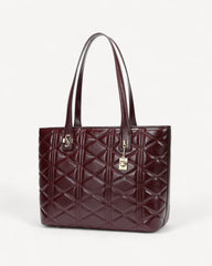 Luxurious maroon lined leather handbag and shoulder bag - a feminine touch that highlights your elegance