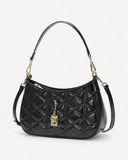 شنطة كتف جلد طبيعي بحزام قابل للتعديل لون اسود - 1