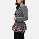 شنطة كتف جلد طبيعي بحزام قابل للتعديل لون عنابي - 8