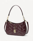 شنطة كتف جلد طبيعي بحزام قابل للتعديل لون عنابي - 1