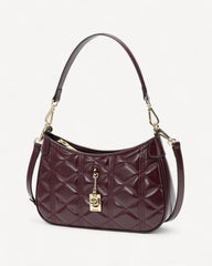 Half Moon Women's Luxury Leather Handbag and Shoulder Bag - Maroon
