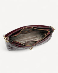 Half Moon Women's Luxury Leather Handbag and Shoulder Bag - Maroon