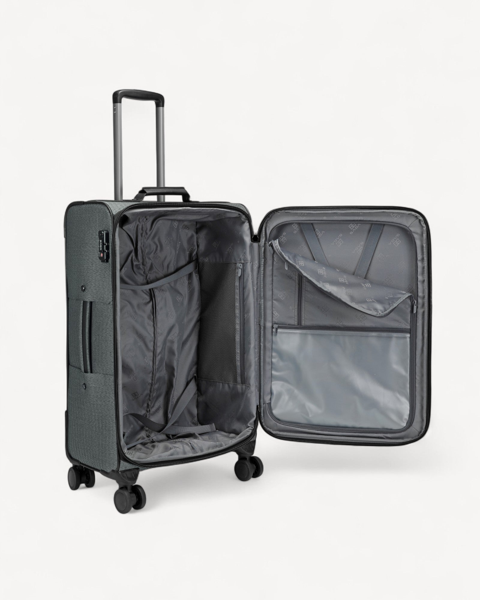 شنطة سفر قماش وسط مقاس 25 إنش لون رمادي اسود - 4