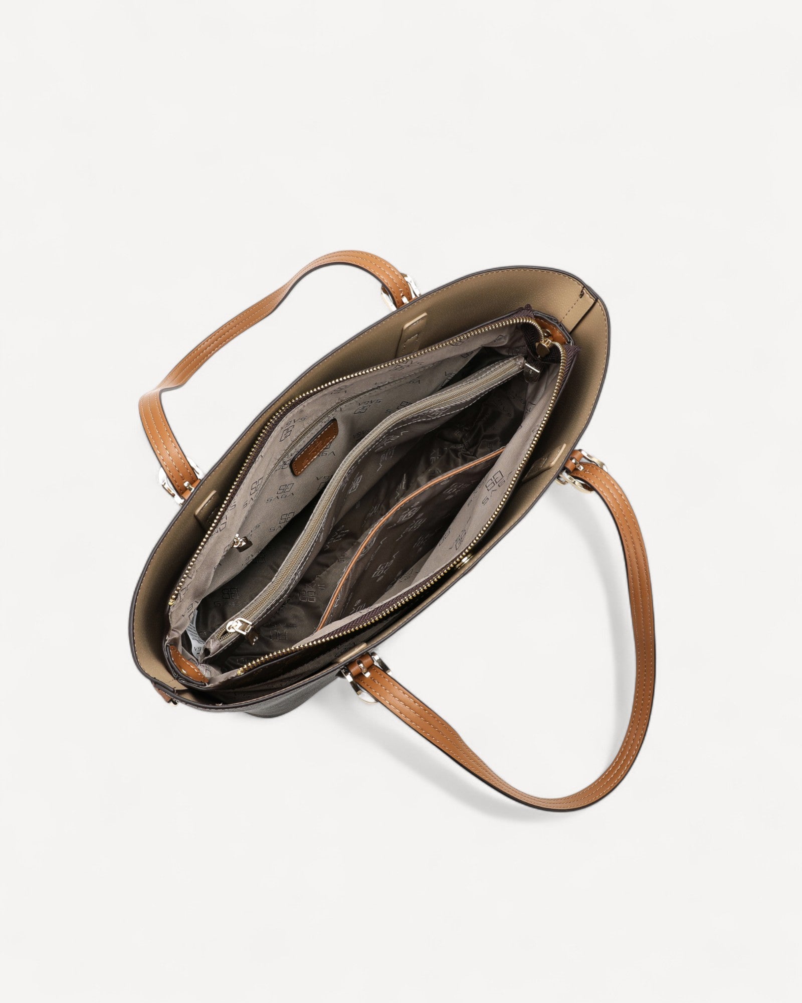 شنطة توت بمقبض علوي وحزام كتف لون بني غامق - 4