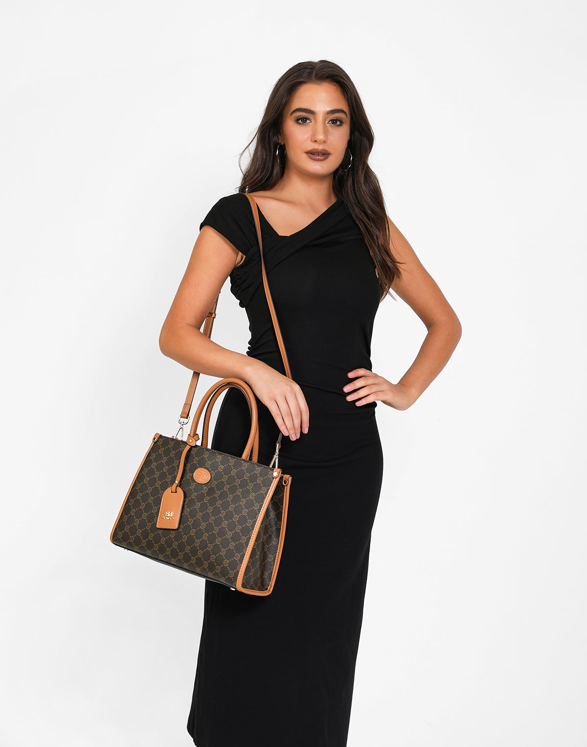 شنطة كتف بحزام قابل للفصل لون بني غامق - 10